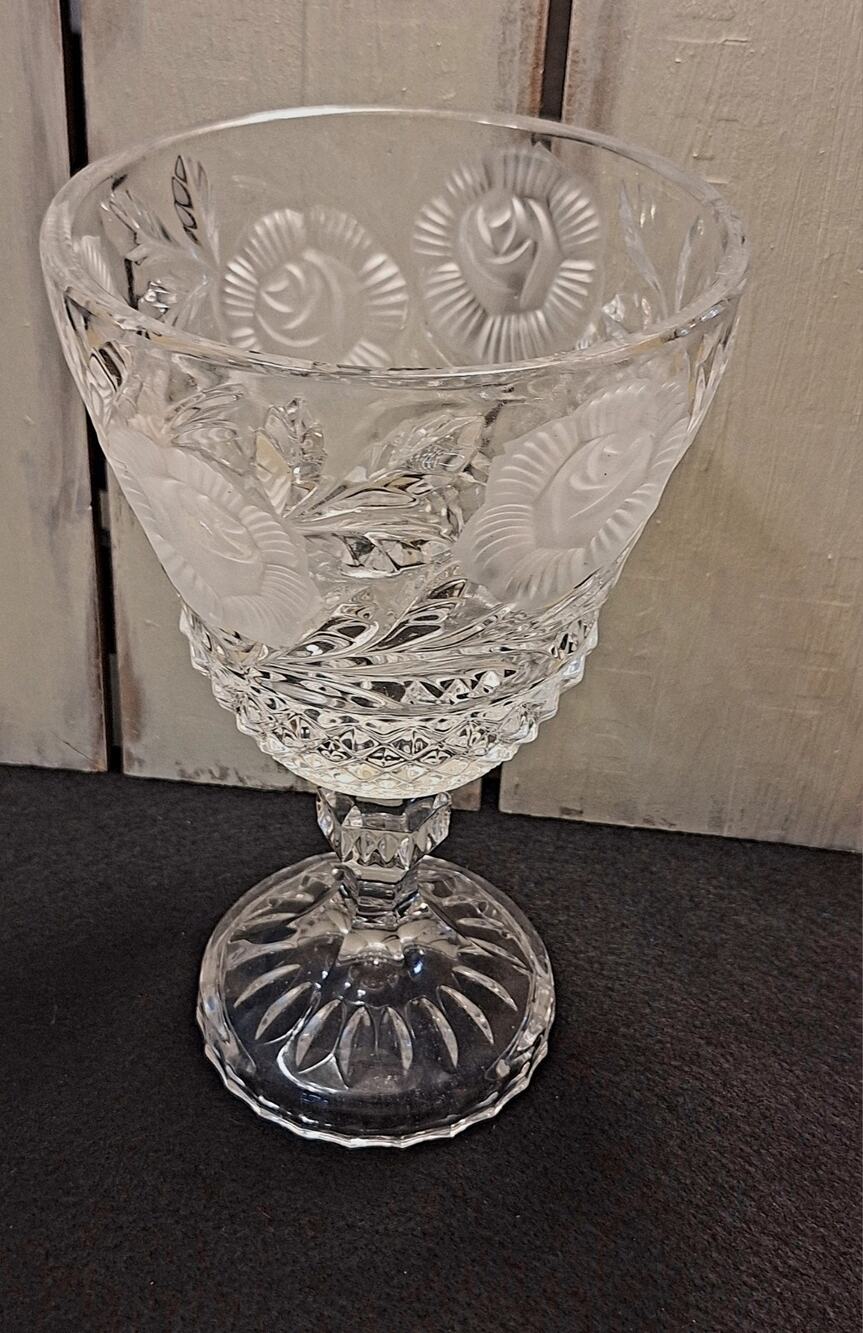 Hand Cut Crystal "Rose‎ Collection" Pedestal Candybox Miller Imports 15 3/4"